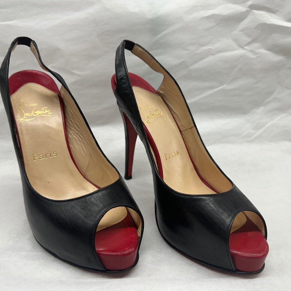 Christian Louboutin Black Leather platform Slingbacks